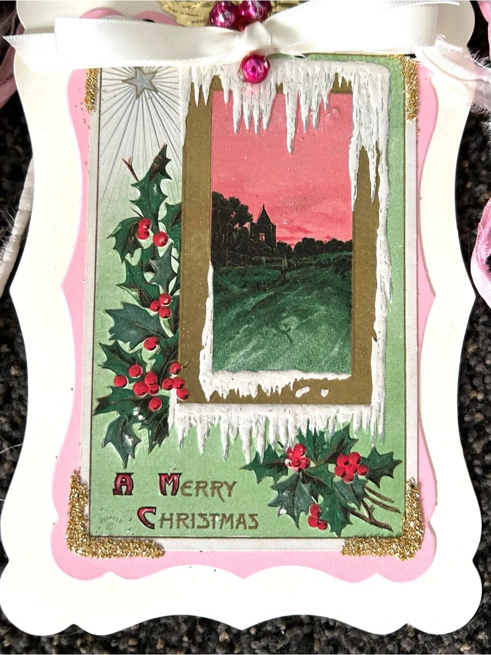 Christmas garland 1900s vintage repurposed holiday postcards